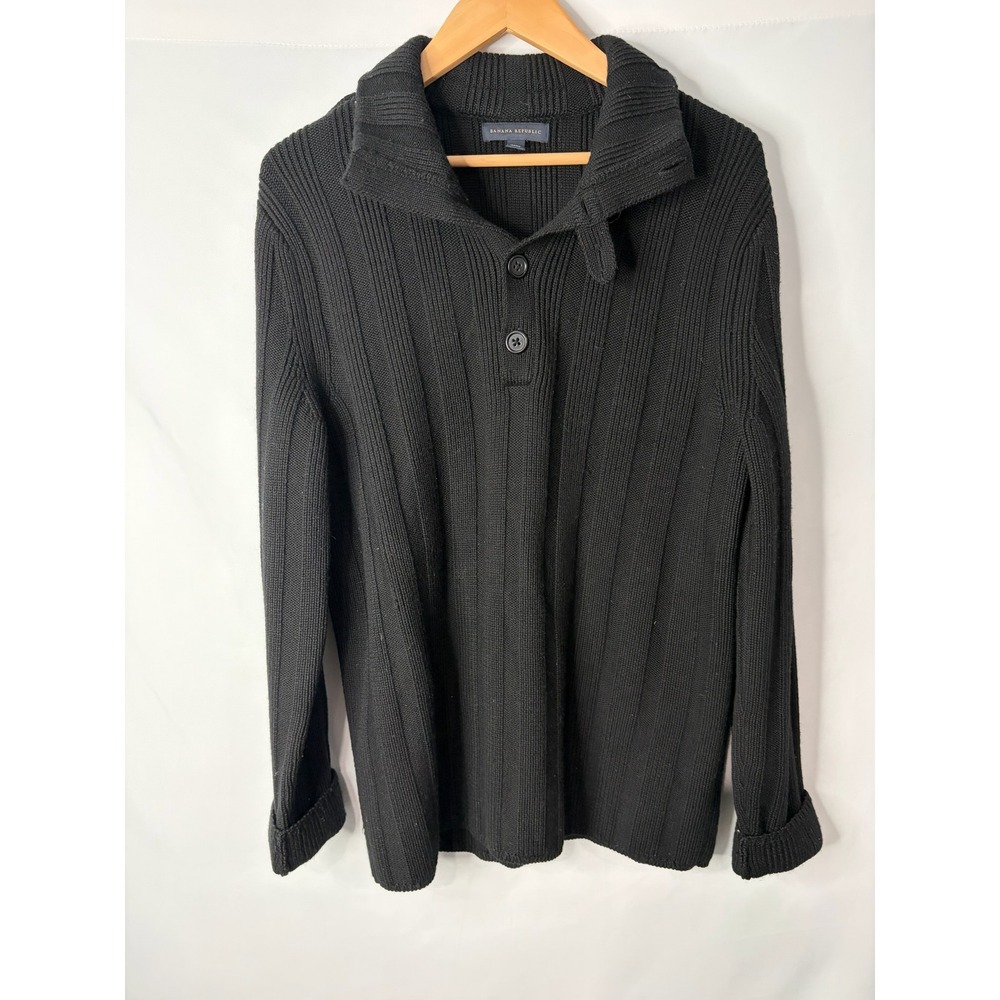Banana Republic Sweater Mens M Black Merino Wool Ribbed Academia Luxury Preppy